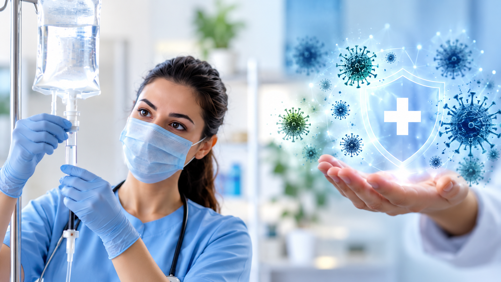 Profesional de salud preparando una terapia intravenosa